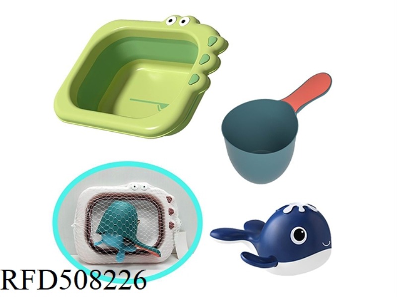 CROCODILE BATH WATER 3-PIECE SET (FOLDING CROCODILE BASIN + LADLE + WHALE)