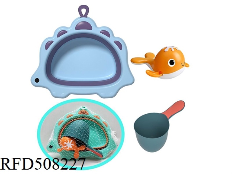 DINOSAUR BATHROOM SPLASHING 3-PIECE SET (DINOSAUR FOLDING BASIN + LADLE + WHALE)