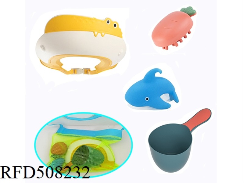 BATH COMBINATION 4 SETS (SHAMPOO CUP + RADISH BRUSH + ENAMELED SHARK + SHOWER CAP)