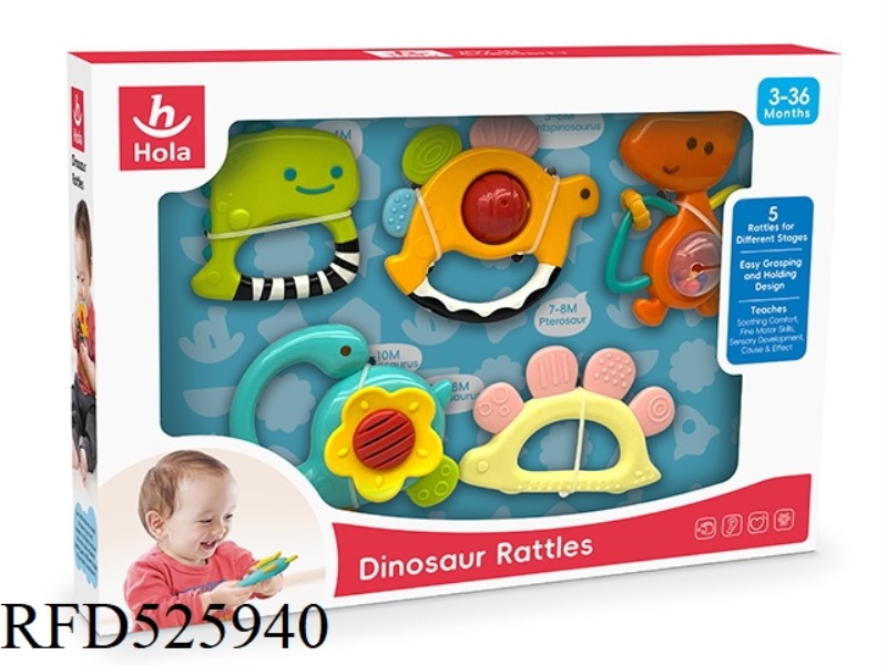 DINOSAUR RATTLE BELL (PACK OF 5)