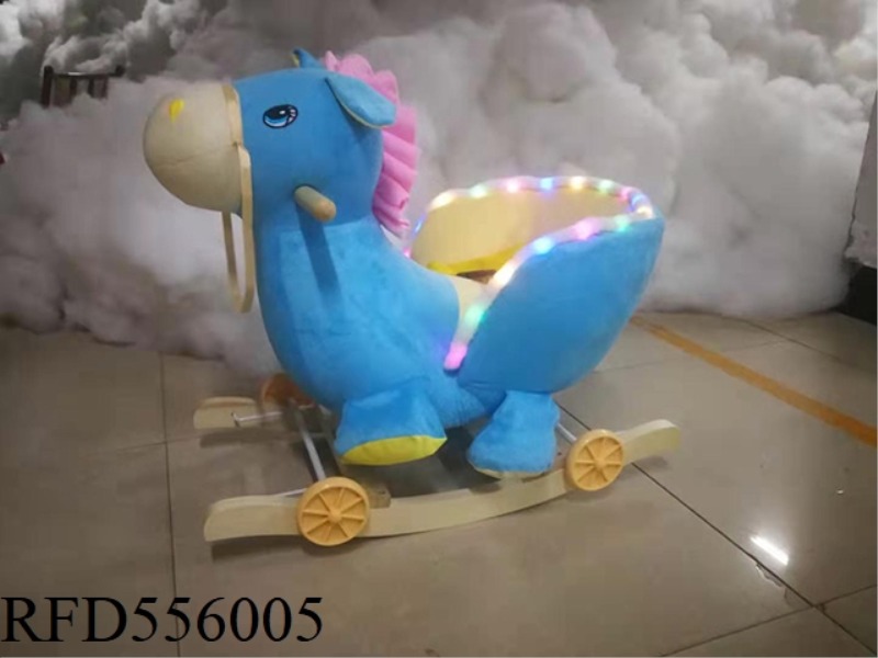 LIGHTS, MUSIC, ROCKING BLUE HORSES
