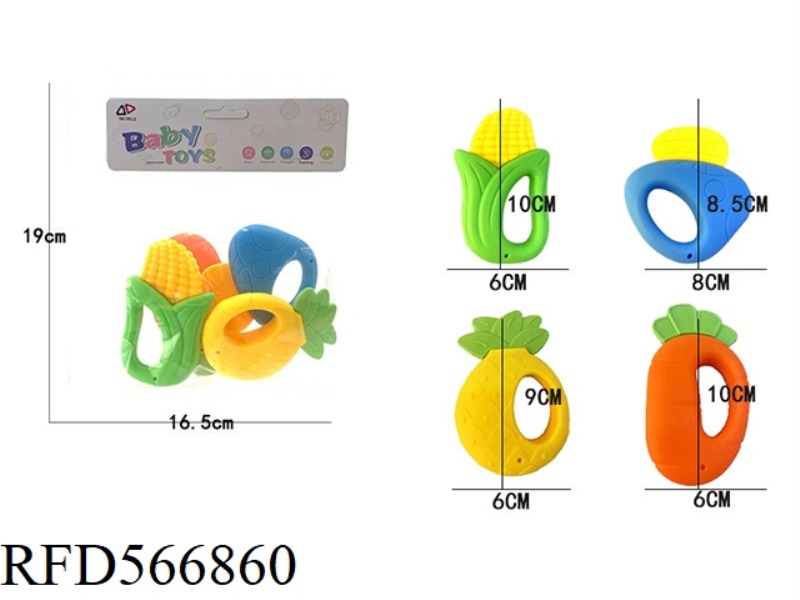 BABY RATTLE TEETHER 4-PIECE SET (BRIGHT COLOR)