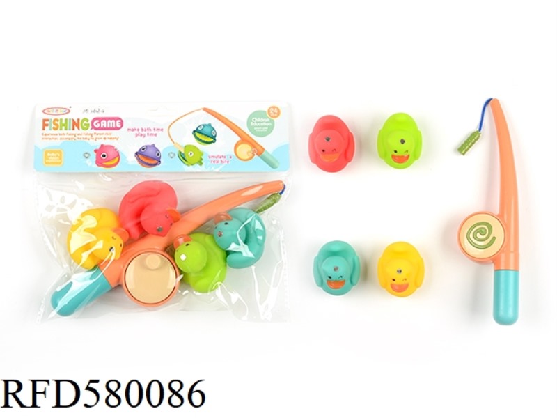 BATH WATER 4 MOLDED DUCK + FISHING POLE