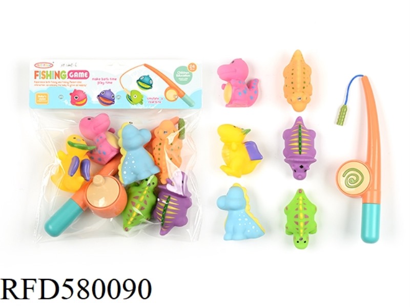 6 BATHROOM SWIMMING DINOSAUR + FISHING POLE