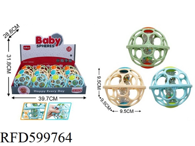 BABY GRIP BALL, SOFT RUBBER HOLE BALL, BELL 12PCS