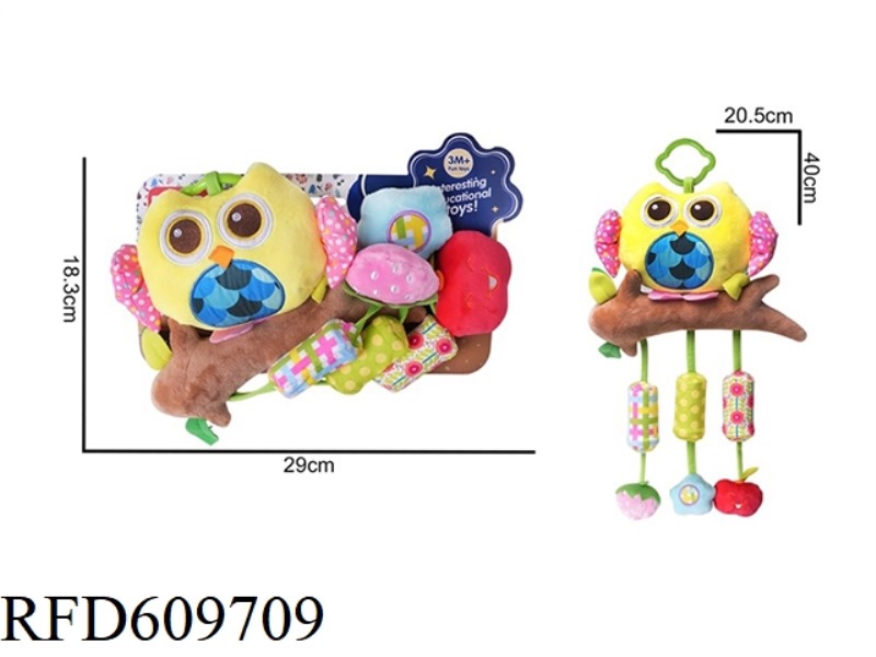 BABY CRIB HANGING BIG WIND CHIMES YELLOW OWL PLUSH TOY