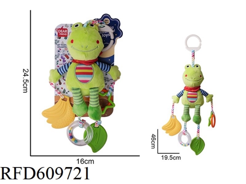 PLUSH FROG BEDSIDE CART PENDANT TETHER RATTLE SOOTHING TOY