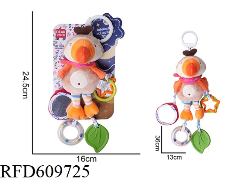 PLUSH PARROT BED TROLLEY PENDANT TEETHER RATTLE SOOTHING TOY