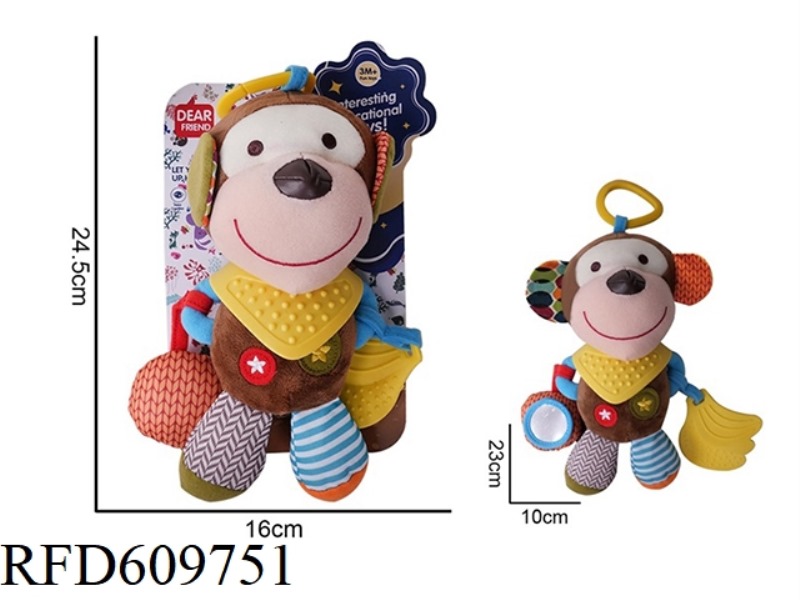 PLUSH BIB MONKEY TROLLEY BED PENDANT RATTLE BABY TOY