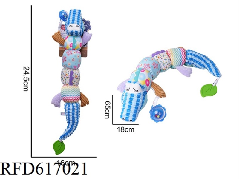 PLUSH BLUE ALLIGATOR CATERPILLAR RINGING PAPER RATTLE TEETHER SOOTHING TOY
