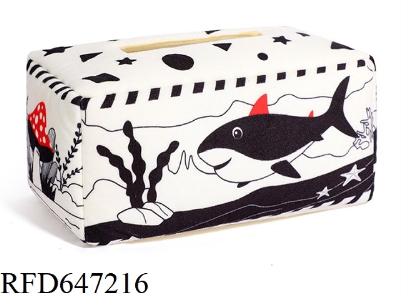 BLACK AND WHITE TISSUE BOX NAPKIN BOX    [3 RINGS OF PAPER +10 SILK SCARVES]