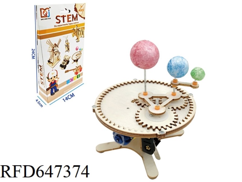 WOODEN MODEL OF SUN, EARTH AND MOON
