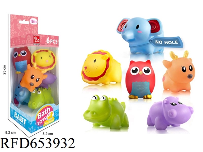 ANIMAL VINYL BATH TOYS 6 PACK (NO HOLES)