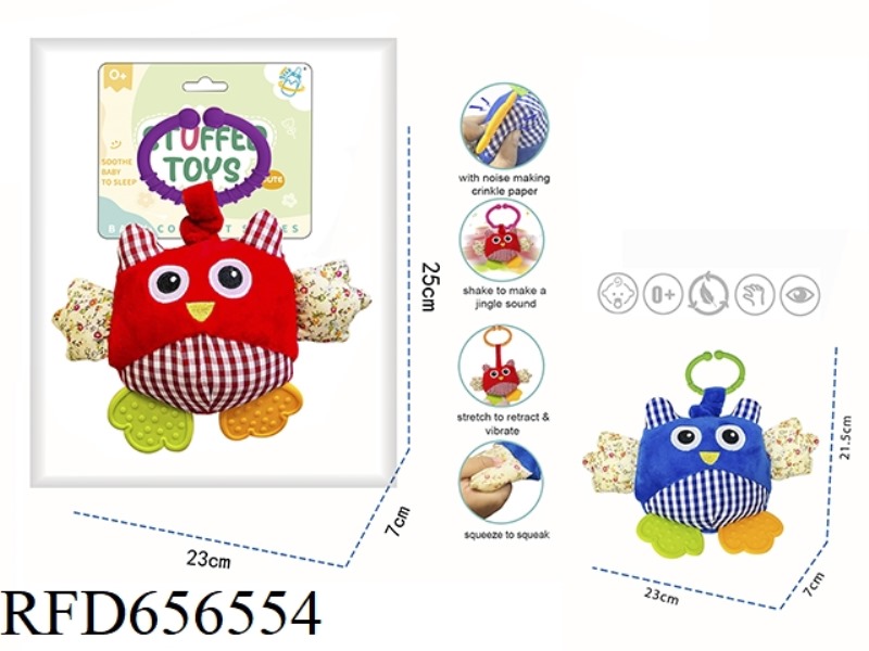 OWL VELVET PENDANT RATTLE WITH TEETHER