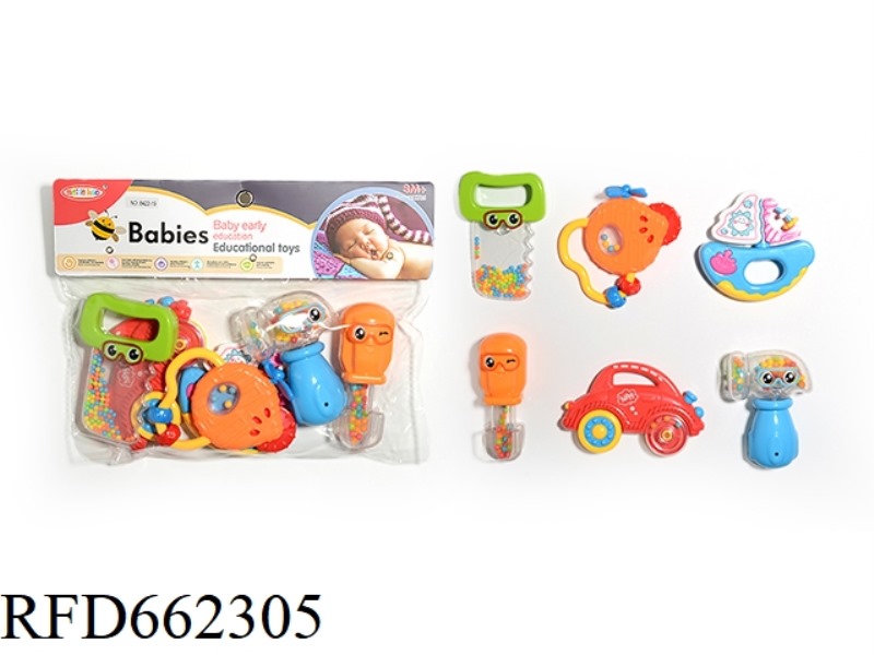 SIX BABY RATTLES