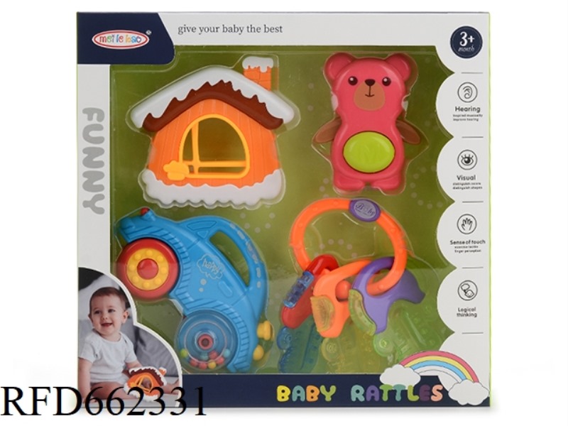 FOUR BABY RATTLES