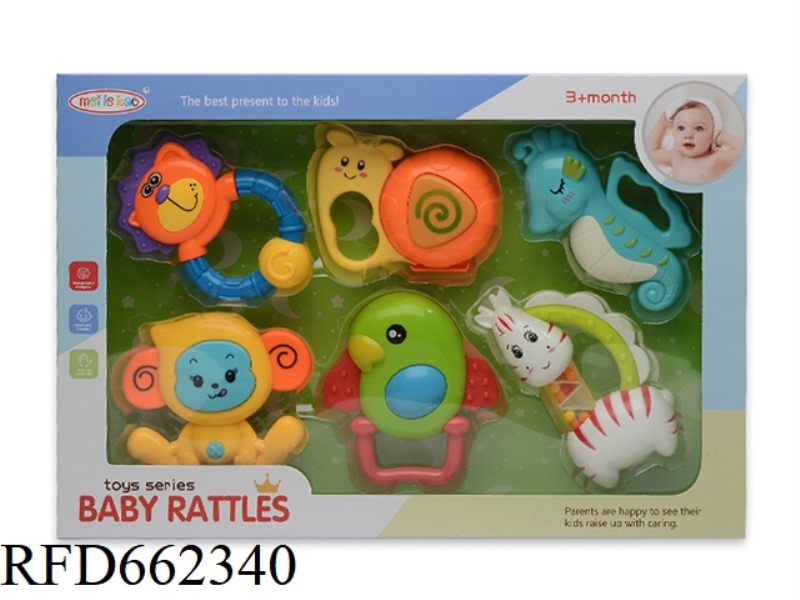 SIX BABY RATTLES