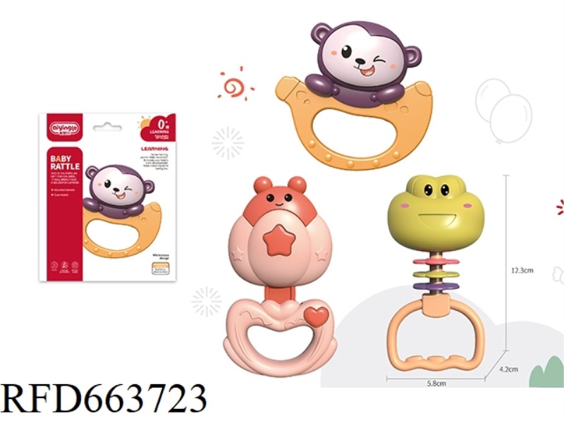 BANANA MONKEY/SWING FLOWER/FROG THREE MIXED RATTLE