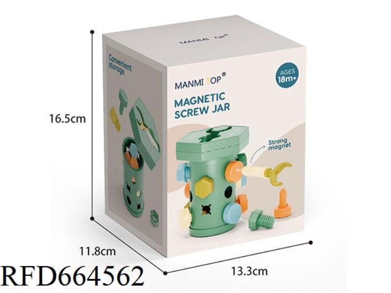 15 MAGNETIC SCREW CANS WITH TEETH WHITE AND GREEN ACCESSORIES