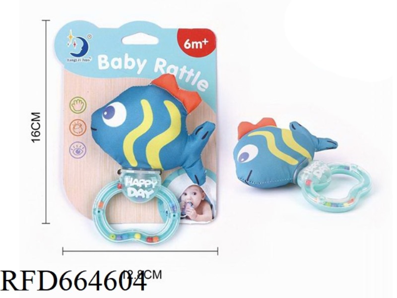 HAND-HELD RATTLE CLOTH VELVET FISH/BLUE