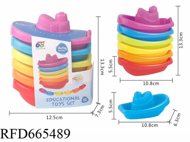 RAINBOW COLORED STACKED BOAT IN THE BATHROOM