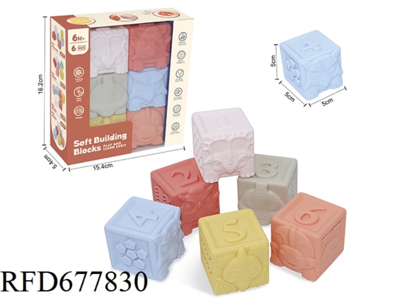 6PCS SOFT RUBBER DINOSAUR NUMBER 1-6 BUILDING BLOCKS