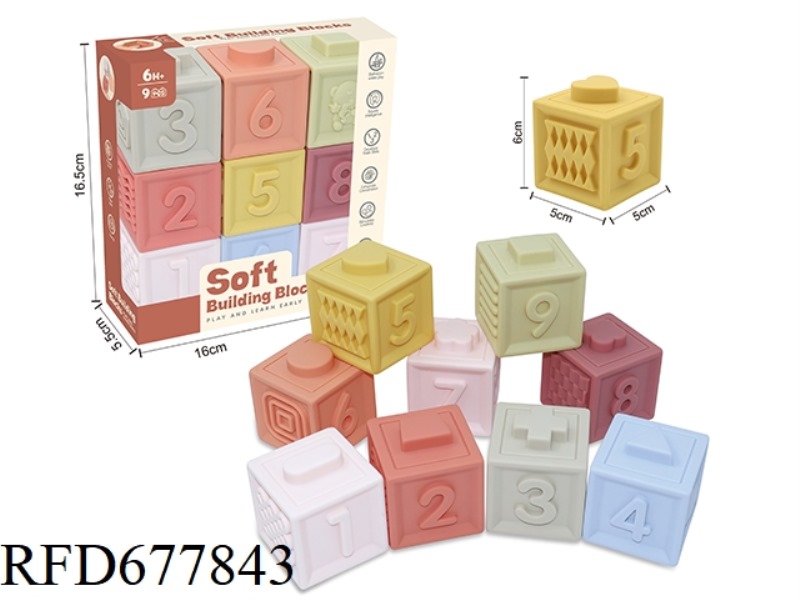 SOFT RUBBER ZODIAC NUMBER 1-9 BUILDING BLOCKS 9PCS