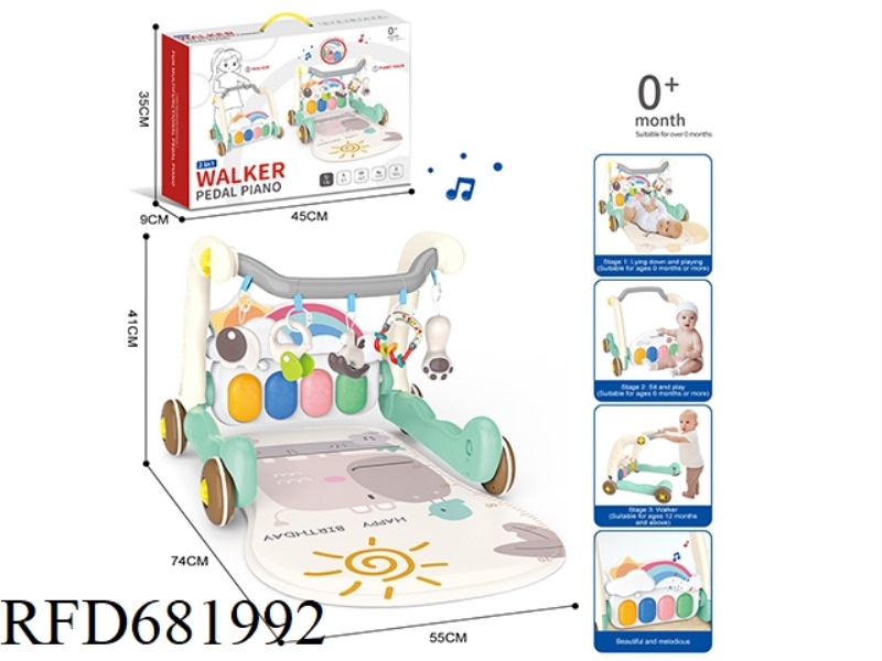 RAINBOW TWO-IN-ONE PEDAL PIANO WALKER/HIPPOPOTAMUS