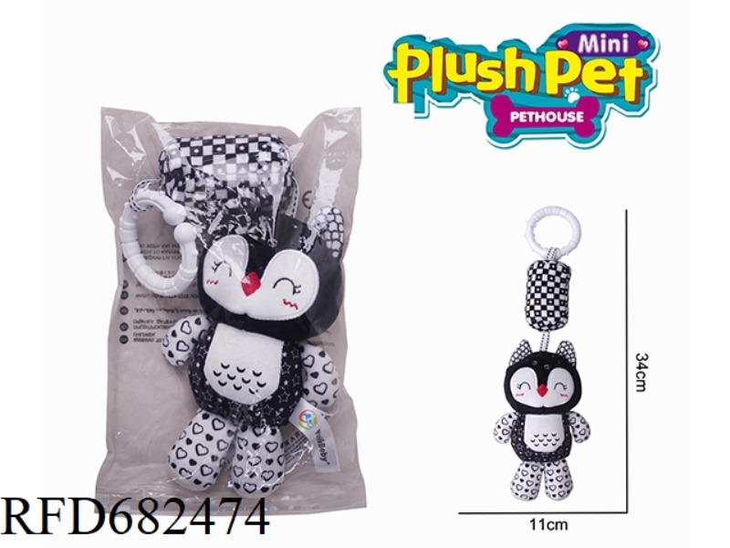 PLUSH BLACK AND WHITE OWL WIND CHIMES