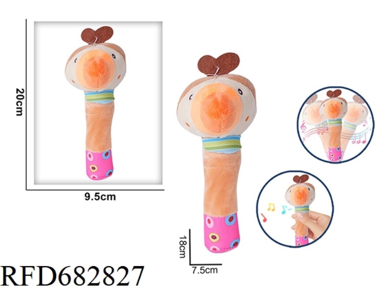 THE PARROT HOLDS A RATTLE BB STICK AND PINCHES A PLUSH SOOTHING TOY