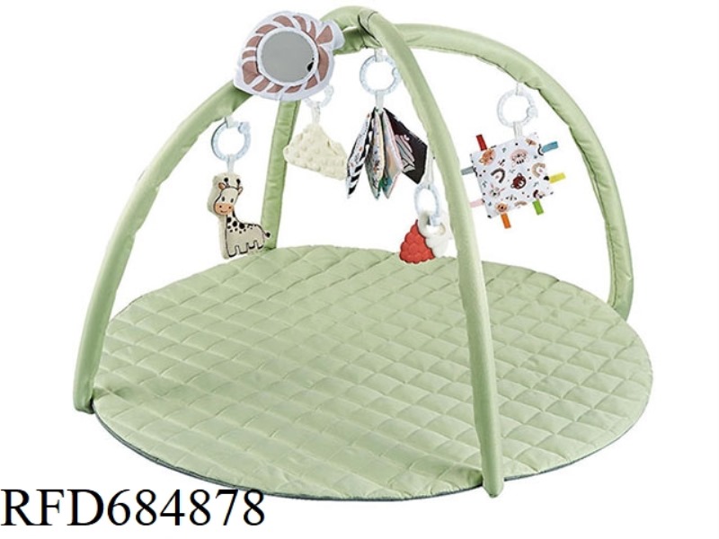 THE GREEN BABY GAME PAD IS EQUIPPED WITH SIX DETACHABLE HANGERS