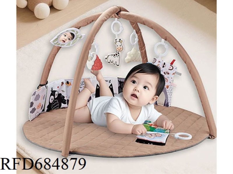 THE KHAKI BABY PLAY MAT COMES WITH SIX DETACHABLE HANGERS AND A DOUBLE-SIDED MULTI-FUNCTIONAL BED CO