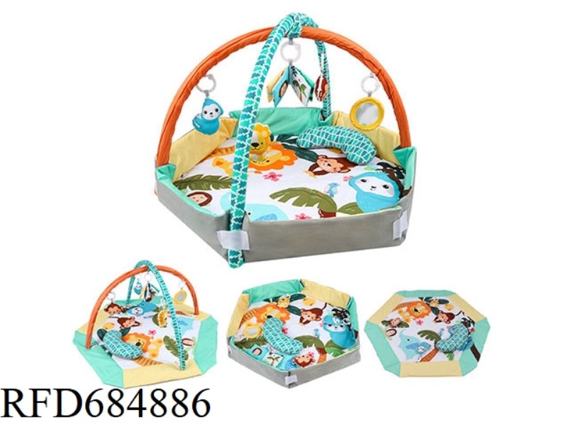 5-IN-1 FOREST ANIMAL-THEMED HEXAGONAL GAME BLANKET WITH PILLOWS