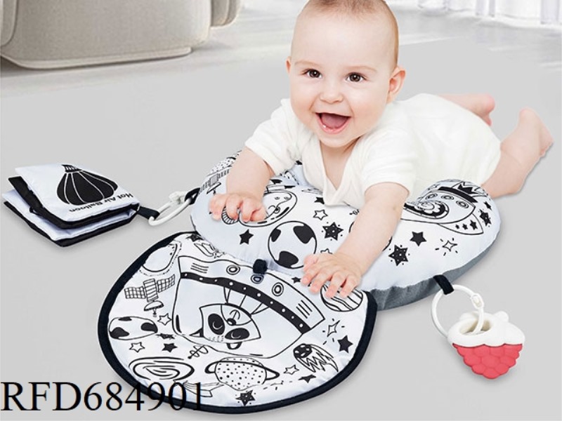 BLACK AND WHITE BABY TUMMY PILLOW WITH CLOTH BOOK (TUMMY PAD)