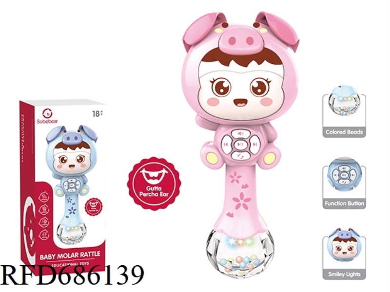 LITTLE PIG BELL RATTLE MUSIC STICK (TEETHING RING)