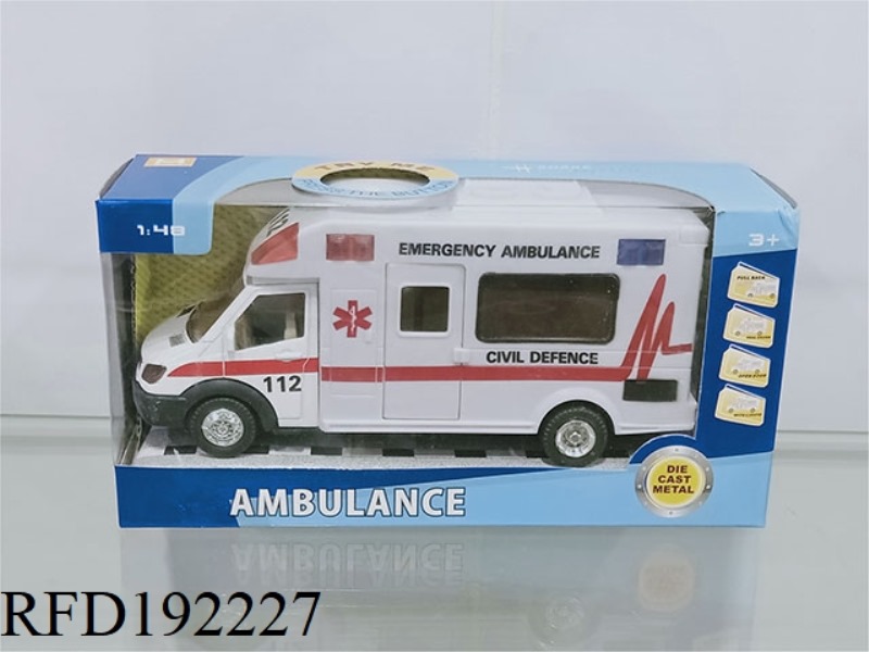 1:48 ALLOY PULL BACK MEDICAL VEHICLE WITH SOUND AND LIGHT (THE MIDDLE DOOR CAN BE OPENED)