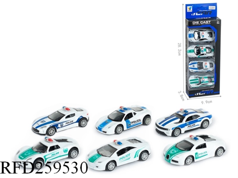 1:50 PULL BACK ALLOY POLICE CAR(4PCS,6 ASST)