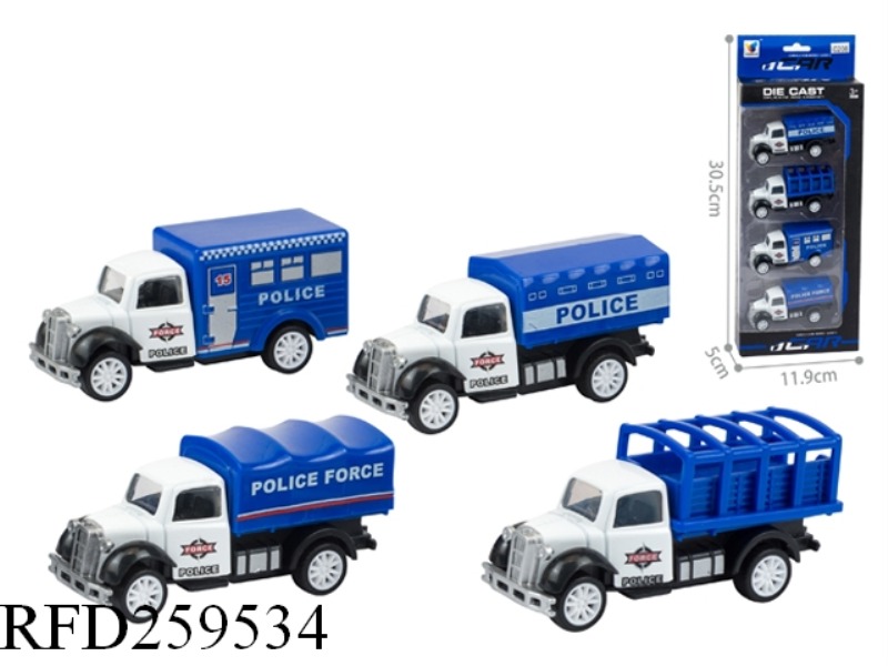 1:43 PULL BACK ALLOY POLICE CAR WITH CARRIAGE(4PCS,4 ASST)