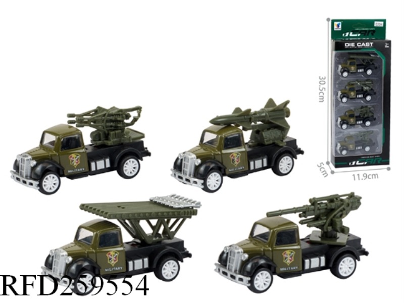 1:43 PULL BACK MILITARY ALLOY CAR(4PCS,4 ASST)
