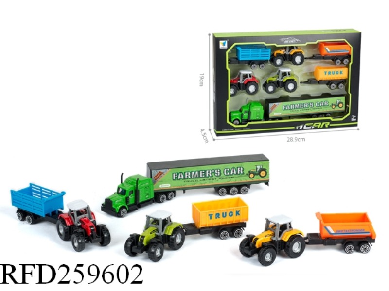 SLIDE ALLOY FARM TRACTOR+CONTAINER TRUCK SET