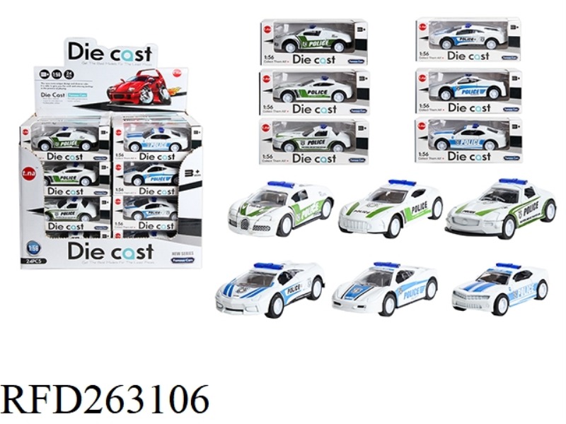 ALLOY PULL BACK POLICE CAR 24PCS