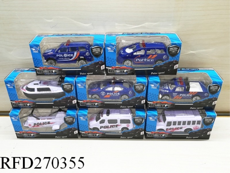 1:64 ALLOY SLIDE POLICE CAR(8 ASST)