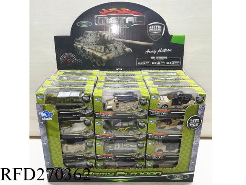 1:64 ALLOY SLIDE MILITARY CAR(8 ASST,48PCS)
