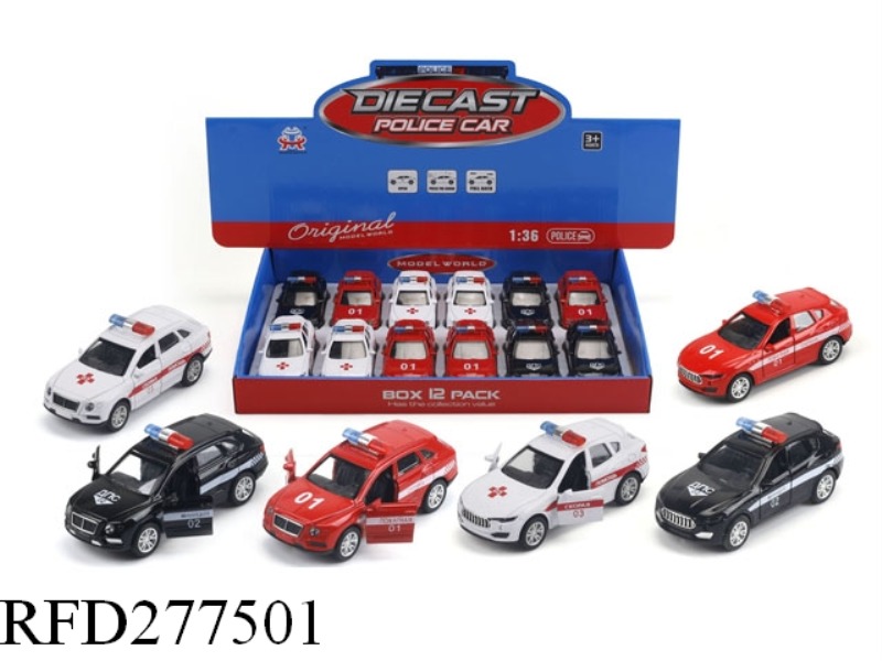 1:36 PULL BACK ALLOY POLICE CAR WITH LIGHT MUSIC 12PCS