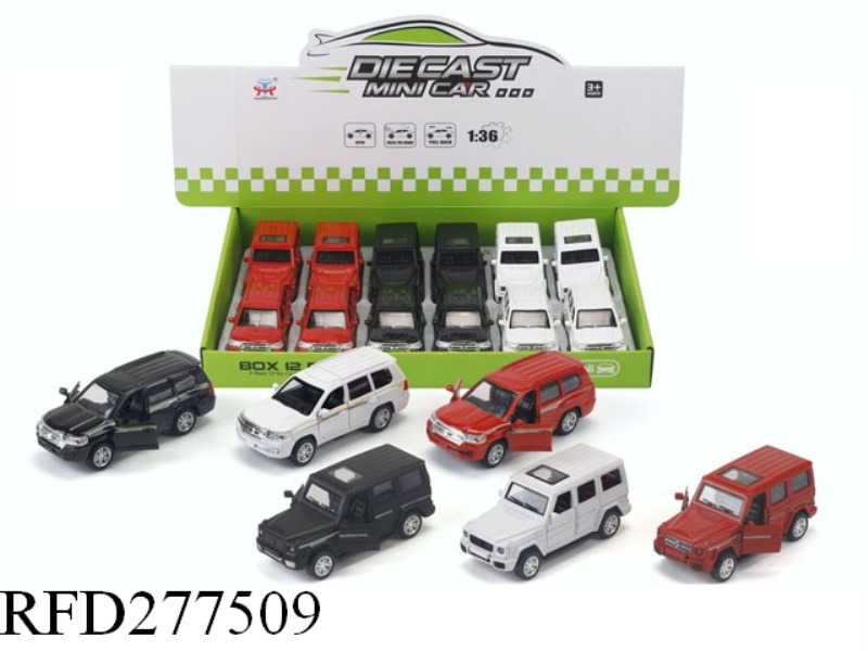 1:36 PULL BACK ALLOY SUV CAR WITH LIGHT MUSIC12PCS