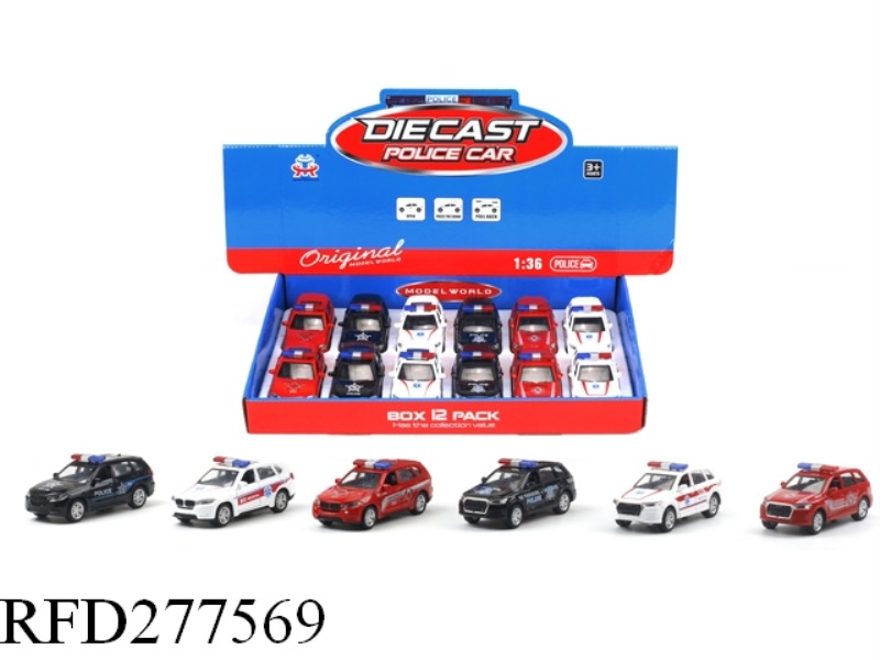 1:36 PULL BACK ALLOY POLICE CAR WITH LIGHT MUSIC12PCS