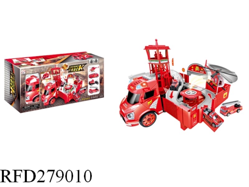 ALLOY CONTAINER TRUCK PARK SET(FIRE CONTROL)WITH LIGHT AND MUSIC