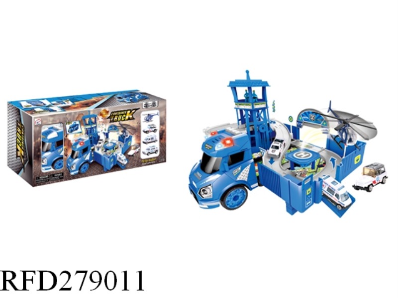 ALLOY CONTAINER TRUCK PARK SET(POLICE)WITH LIGHT AND MUSIC