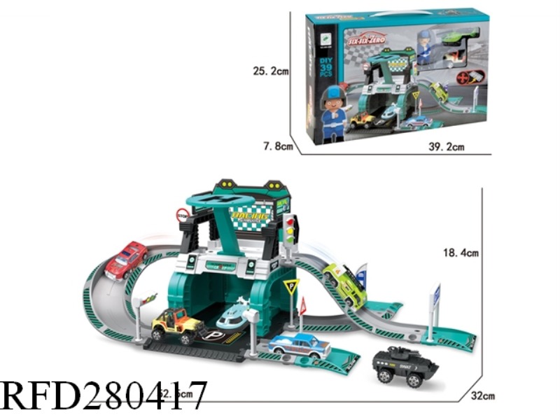 RACING ALLOY CAR PARK SET (WITH 1 CHARACTERS 1 CARS 1 AIRCRAFT)
