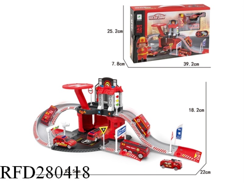 FIRE ALLOY CAR PARK SET (WITH 1 CHARACTERS 1 CARS 1 AIRCRAFT)